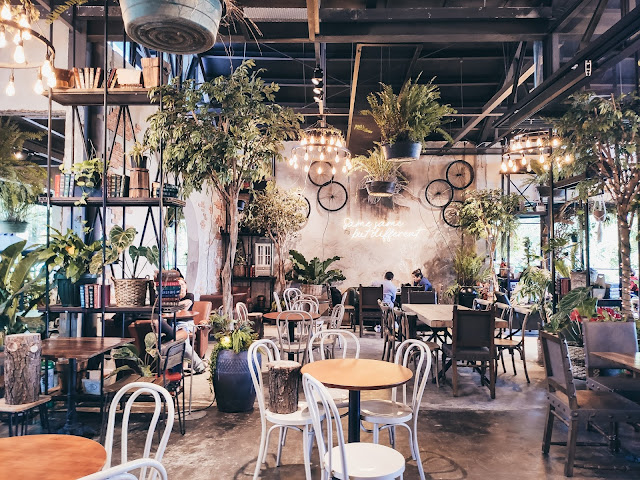 Cafe dining area with indoor plants